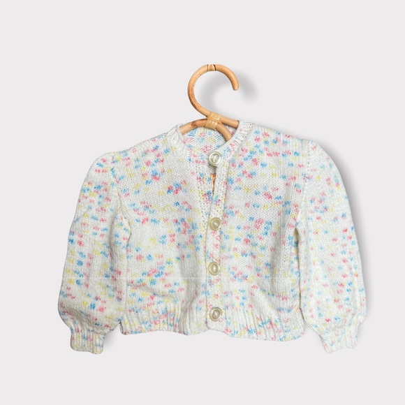 Hand Crafted Other - Hand Knit Cardigan Sweater Baby Girl size 6-12 months 6-12M cream pink pastel